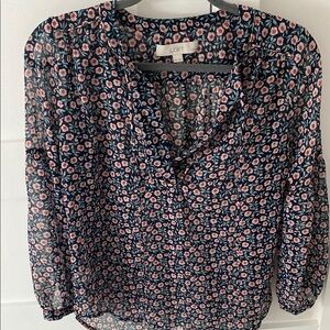 LOFT Women's Floral Print Top - Navy and Pink